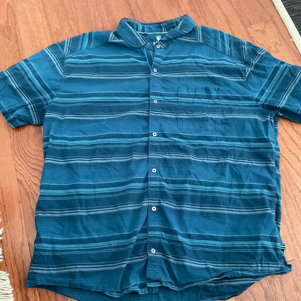 Kuhl Mens XL Button Up Shirt Short Sleeve‎ Striped Casual